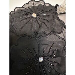 Vintage Bonnie Boerer Unlimited Black Floral Beaded Sheer Sleeve 2Pc Set Silk 2X